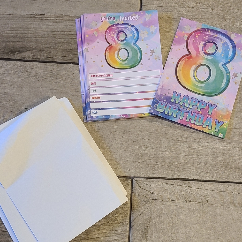 🦔 8th birthday rainbow invitations ☀️